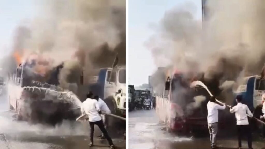 Navi Mumbai Bus Fire Quick Thinking Saves 22 Lives – Watch the Incident