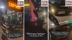 Pune News PMPML Bus Driver Allegedly Drunk, Hits Two-Wheeler; Young Rider Critically Injured