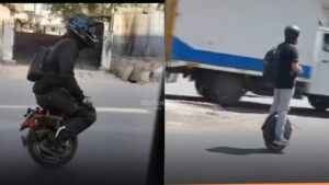 Daring or Dangerous? Viral Video Shows Man Riding Monowheel Through Bengaluru’s Rush Hour