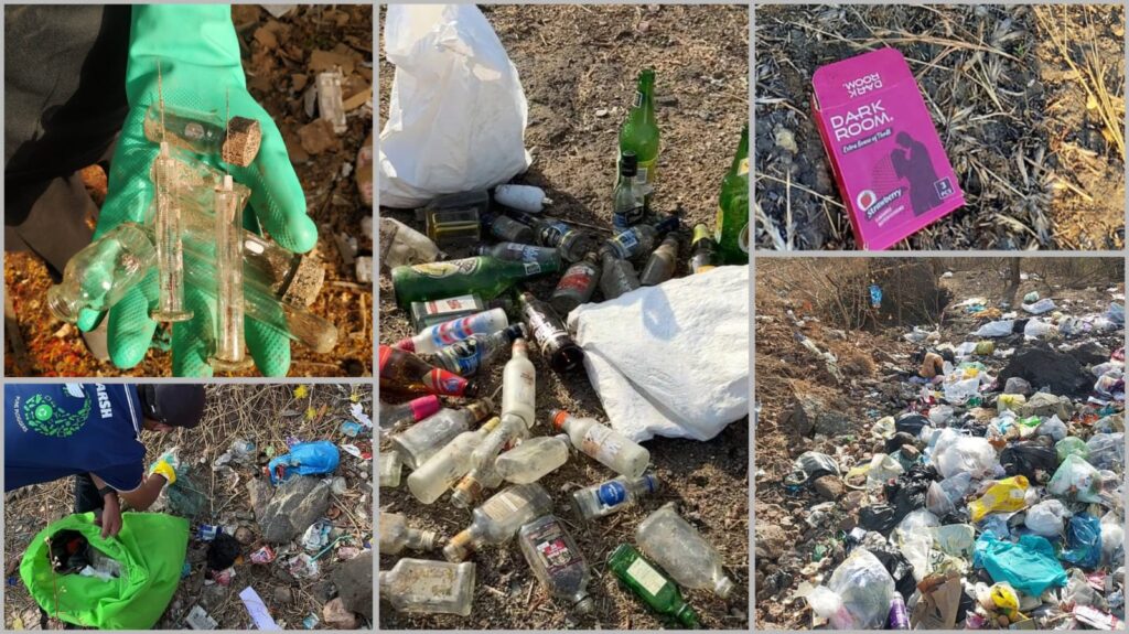 Vetal Tekdi Cleanup Uncovers Alarming Waste: Condoms, Syringes, and Liquor Bottles Found