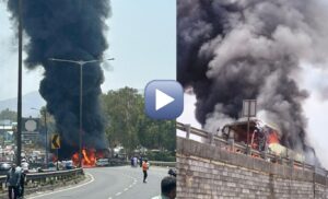 Volvo Bus Catches Fire on Pune-Satara Highway, Passengers Jump to Safety, Watch Video
