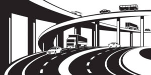 Three level interchange on highway - vector illustration