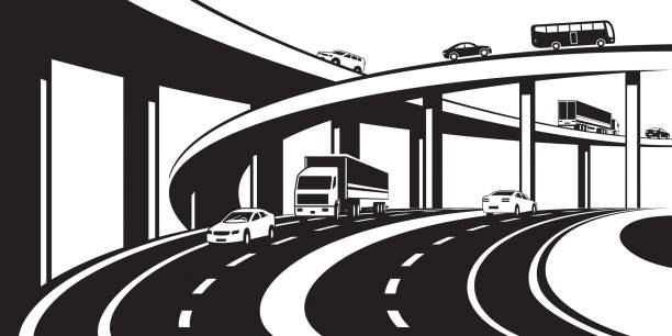 Three level interchange on highway - vector illustration