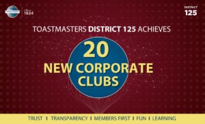 Toastmasters District 125 Achieves Remarkable Growth with 20 New Corporate Clubs