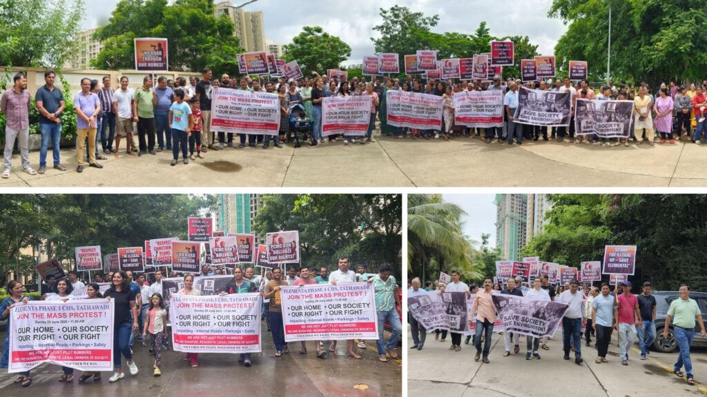 Pune: Residents of Tathawade's Akshar Elementa Society Protest Against Proposed DP Road Passing Through Society