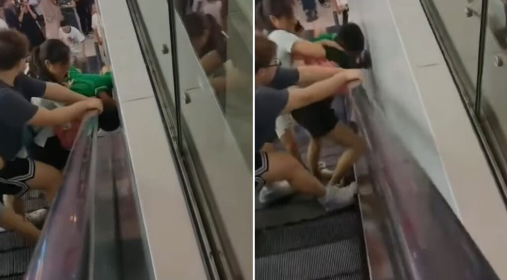 Terrifying Moment: Child Gets Head Stuck in Escalator Gap – Quick-Thinking Strangers Prevent Disaster
