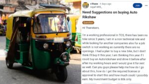 TCS employee plans to drive autorickshaw after 3 years without salary hike, goes viral on Reddit