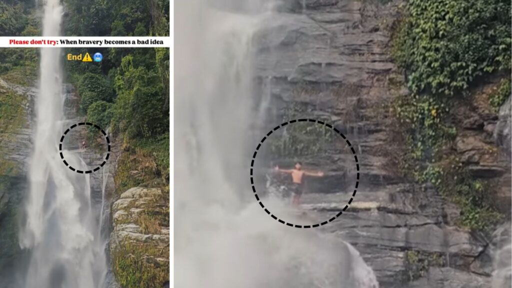 “One Risky Move Could Cost a Life” – Youth’s Perilous Waterfall Stunt Sparks Outrage Online