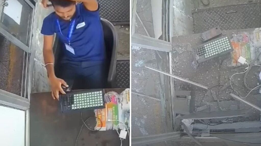 Jaipur: Truck Tyre Bursts at Hingonia Toll Plaza, Viral CCTV Captures Worker’s Narrow Escape