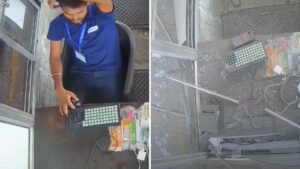 Jaipur: Truck Tyre Bursts at Hingonia Toll Plaza, Viral CCTV Captures Worker’s Narrow Escape