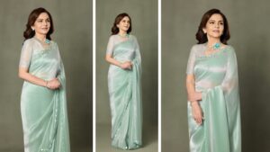 Nita Ambani Dazzles in Jade Green Lamé Saree and Rare Paraiba Tourmaline Diamonds at Aryan Khan’s Premiere
