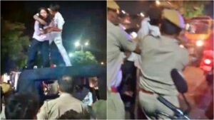 Viral Video: Drunken Youth (22) and minor Girl (17) Climb Police Jeep in Kota, when Caught allegedly trying to Elope, Create High-Voltage Drama