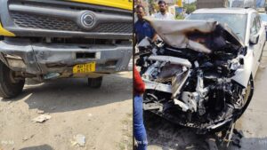 Pune: Swift Action Prevents Major Fire After Car Accident Near Bhukum Bus, One Injured 