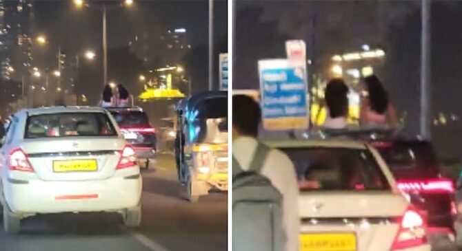 Women Seen Sitting on Sunroof of Moving SUV in Mumbai; Viral Video Triggers Road Safety Debate