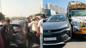 Pune: Speeding Container Truck Crashes Into Five Vehicles on Bhumkar Bridge, No Injuries