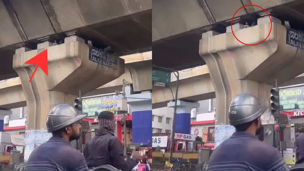 Bengaluru: Man Found Sleeping Inside Flyover Pillar at Jalahalli Cross — Video Sparks Safety Concerns