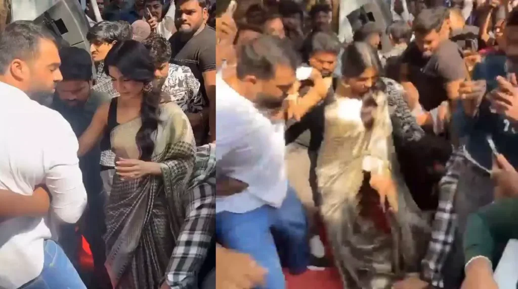 Debate on Fan Boundaries: Watch, After Nidhhi Agerwal, Samantha Ruth Prabhu Mobbed By Crowd At Hyderabad Store Launch