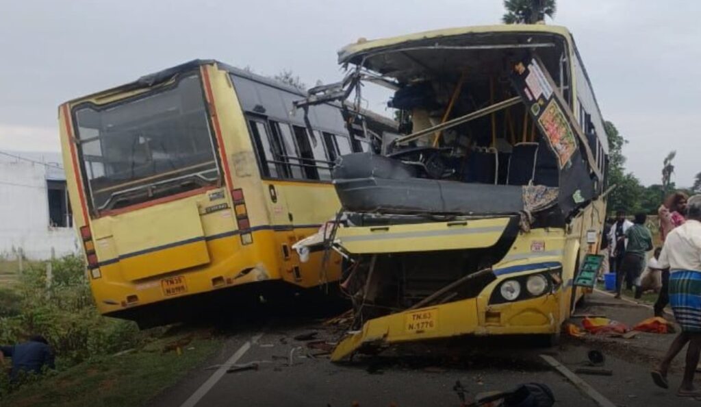 Tragic Head-On Collision Between Two Tamil Nadu Buses Claims 11 Lives, Over 60 Injured