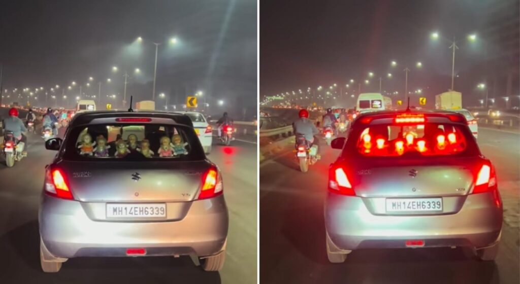 Watch: Pune Car’s Rear Dashboard Dolls Give Traffic a Spine-Chilling Twist