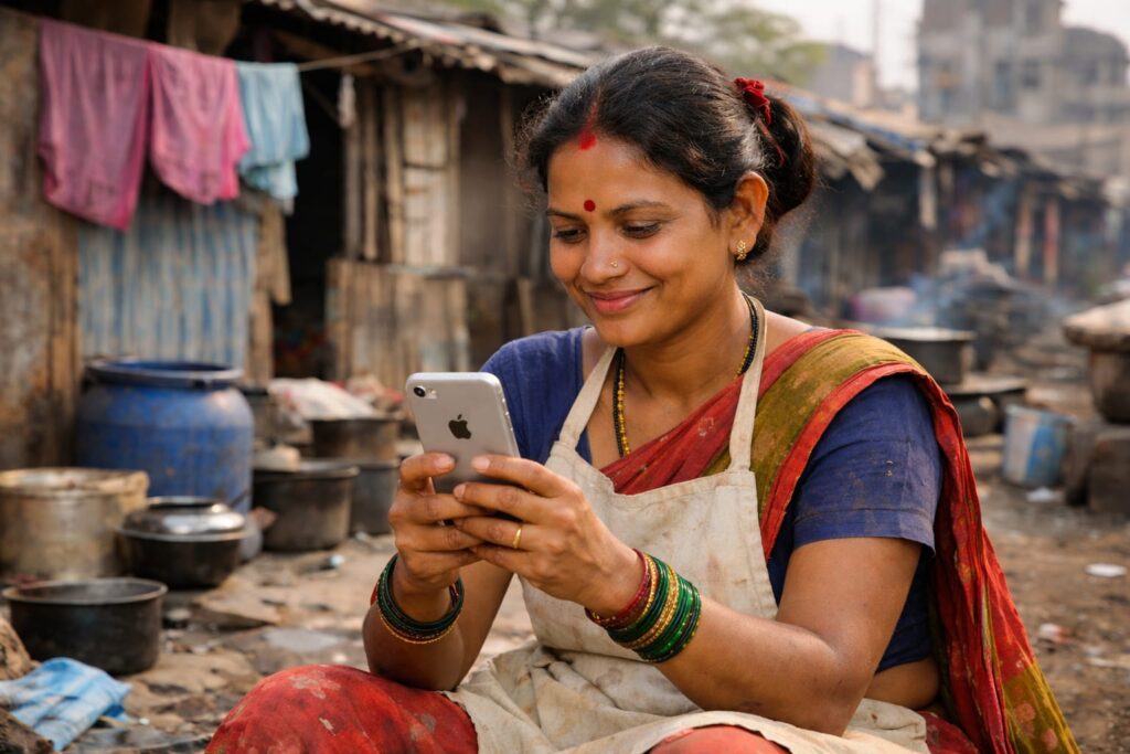 Maid seen using iPhone 14 while living in slum; Reddit sparks debate on what wealth truly looks like