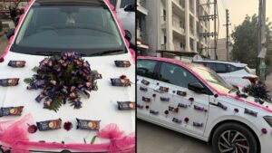 Pune Groom Wins Hearts After Decorating Wedding Car With Biscuits his Girl Loves Eating Instead Of Flowers