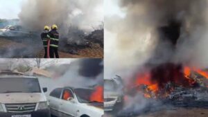 Pune Fire Video: Massive Blaze in Yerwada Destroys Nearly 60 Vehicles, Expensive Cars and Two-Wheelers Reduced to Ashes