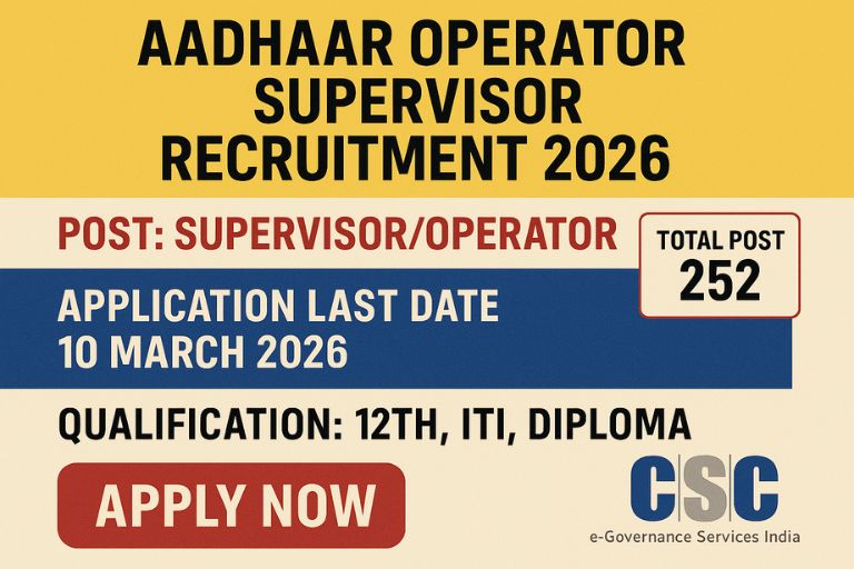 Aadhaar Recruitment 2026: CSC Hiring For 252 Supervisor And Operator Posts; Key Details Here