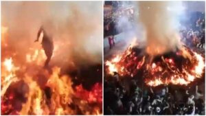 Watch: Incredible Devotion! Man Walks Through Roaring Holi Flames, Leaves Everyone in Shock