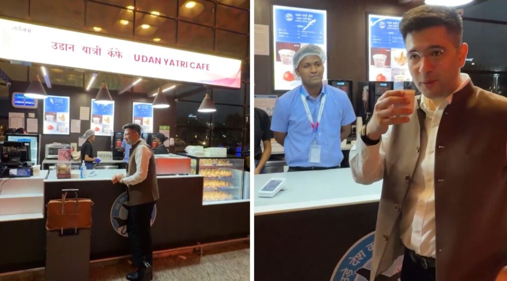 Raghav Chadha Visits Mumbai Airport’s Udaan Yatri Cafe: Enjoys ₹10 Tea and ₹20 Samosas