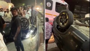 Pune: Car Overturns On Road Divider Near 93 Avenue Mall In Wanowrie
