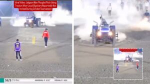 On Cam Man Ploughs Ground During Match: Local Cricket Match Halted After Tractor Damages Pitch Mid-Game