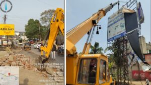 Pune: PMRDA Demolishes Illegal Hoarding In Khed Shivapur, Clears Encroachments On Bhugaon–Ghotawade Road Stretch
