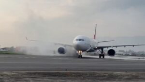 Turkish Airlines Plane Tyre Catches Fire During Landing at Nepal’s Tribhuvan Airport, All Passengers Safe