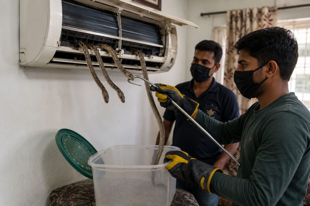Residents Shocked After Three Snakes Found Hiding in Air Conditioner