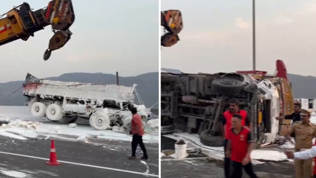 Major Accident on Mumbai-Pune Expressway Near Missing Link, 3 Heavy Containers Overturn; 2 Dead