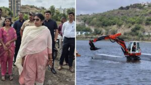 Pune: PMC Successfully Trials Floating Spider Machine To Remove Water Hyacinth From Jambhulwadi Lake