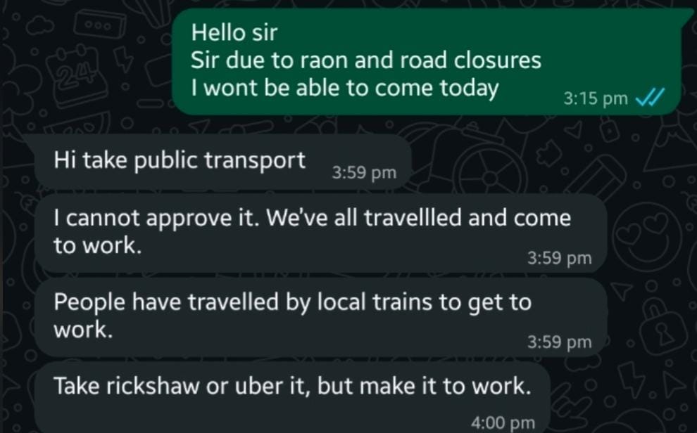Pune Rain Viral Chat Sparks Workplace Safety Debate After Manager Rejects Employee's Leave Request