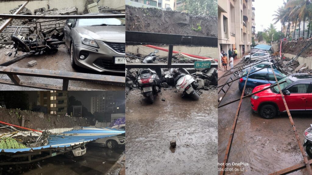 Pune: Parking Shed Crushed As Boundary Wall Collapses At Jambhulwadi Society; 14 Vehicles Trapped  